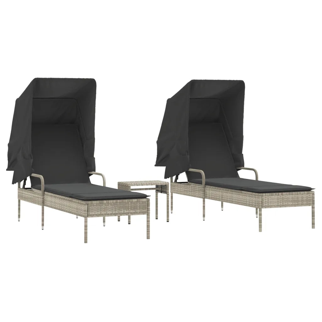 vidaXL Lettini Prendisole 2 pz con Baldacchino e Tavolino Polyrattan