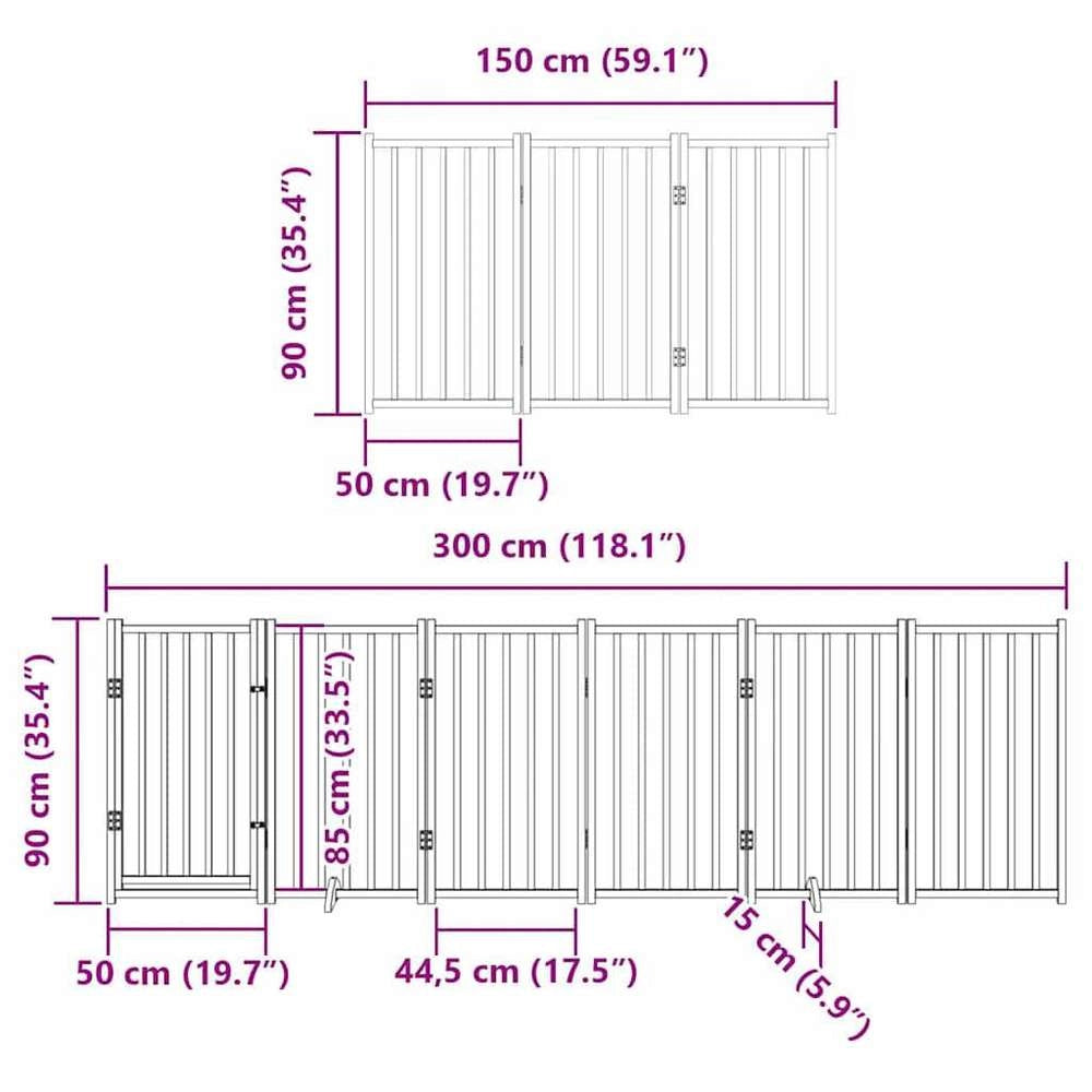 9-piece Dog Gate With Door, Foldable, 450 Cm, Poplar Wood