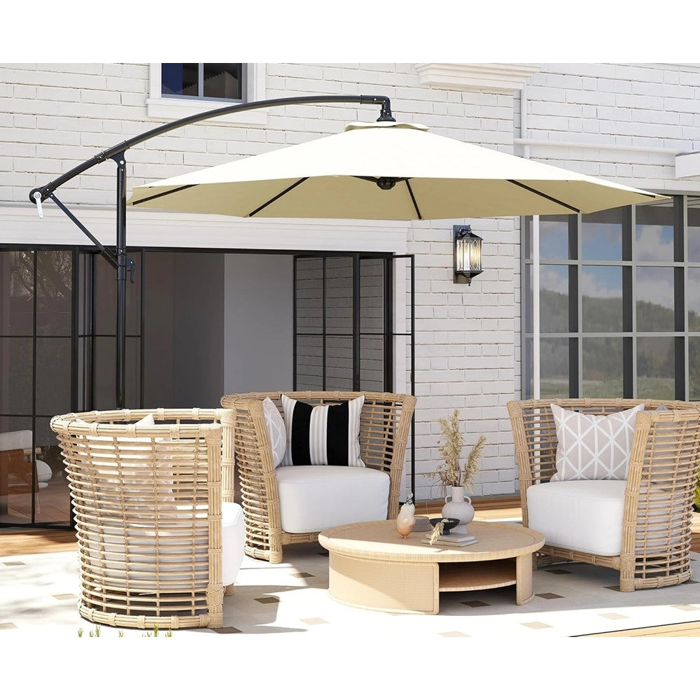 Trade Shop - Ombrellone Decentrato Inclinabile 3mt Con Base A Croce Manovella Da Esterno Giardino - Beige