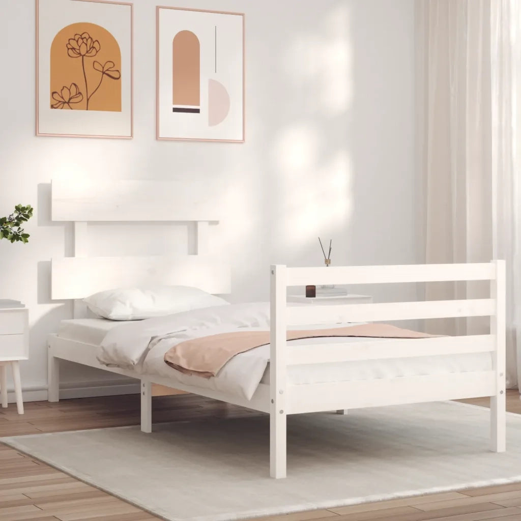 Giroletto con Testiera-Struttura Letto con testiera Bianco Single in Legno Massello 416639
