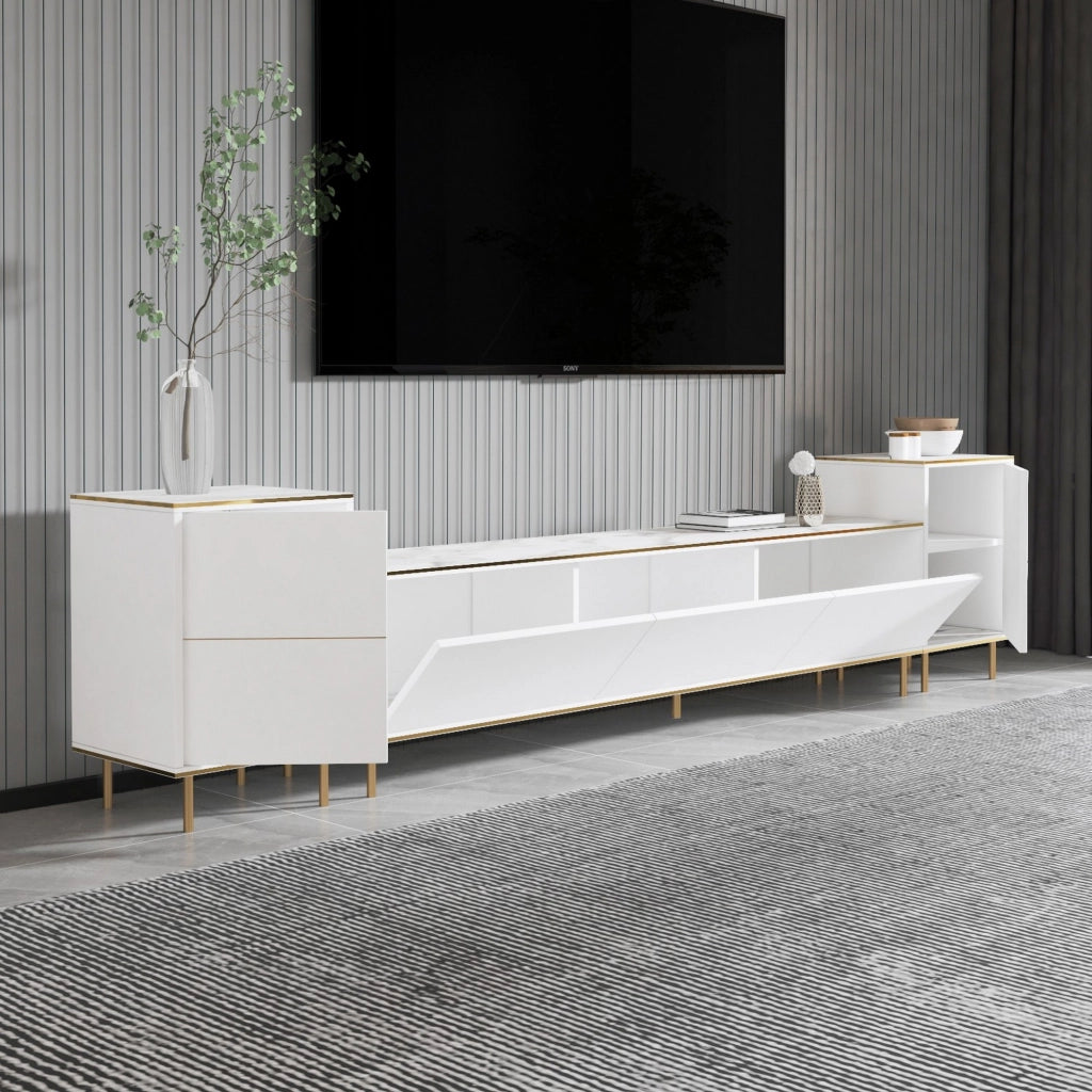 Cortin, Mobile Porta tv 2 Ripiani, 260x35x45h cm Bianco