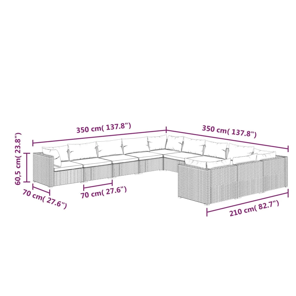 Set Divani da Giardino 11 pz con Cuscini in Polyrattan Marrone cod mxl 35203