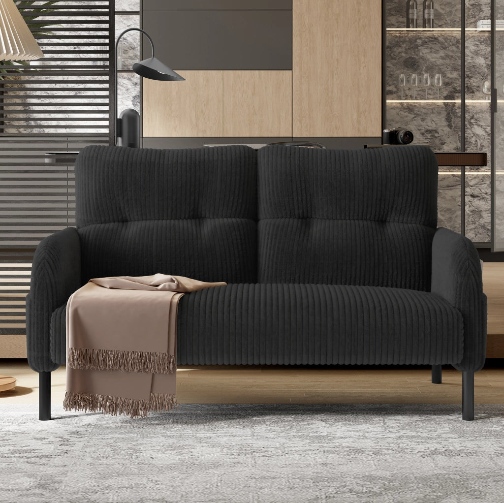 Divano 2 posti 120 x 75 x 79 cm grigio in velluto a coste - tasca laterale