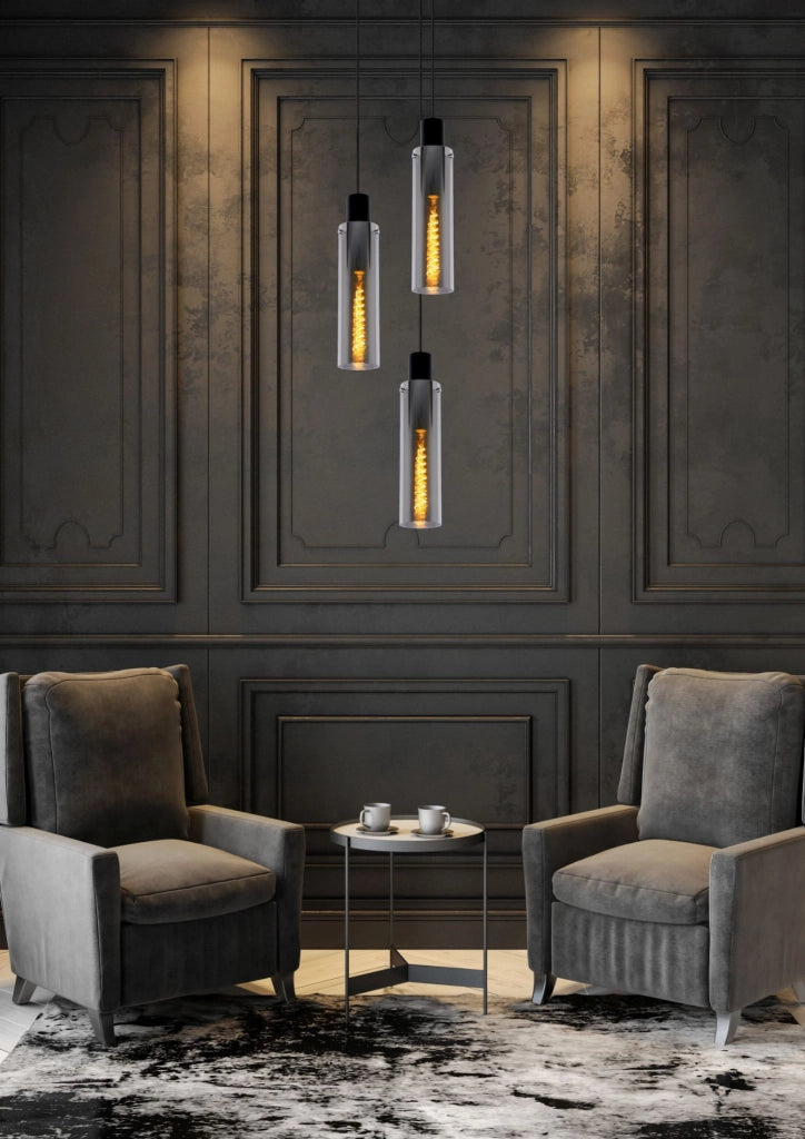Lampadario Lucide Orlando 3xE27 metallo/vetro nero