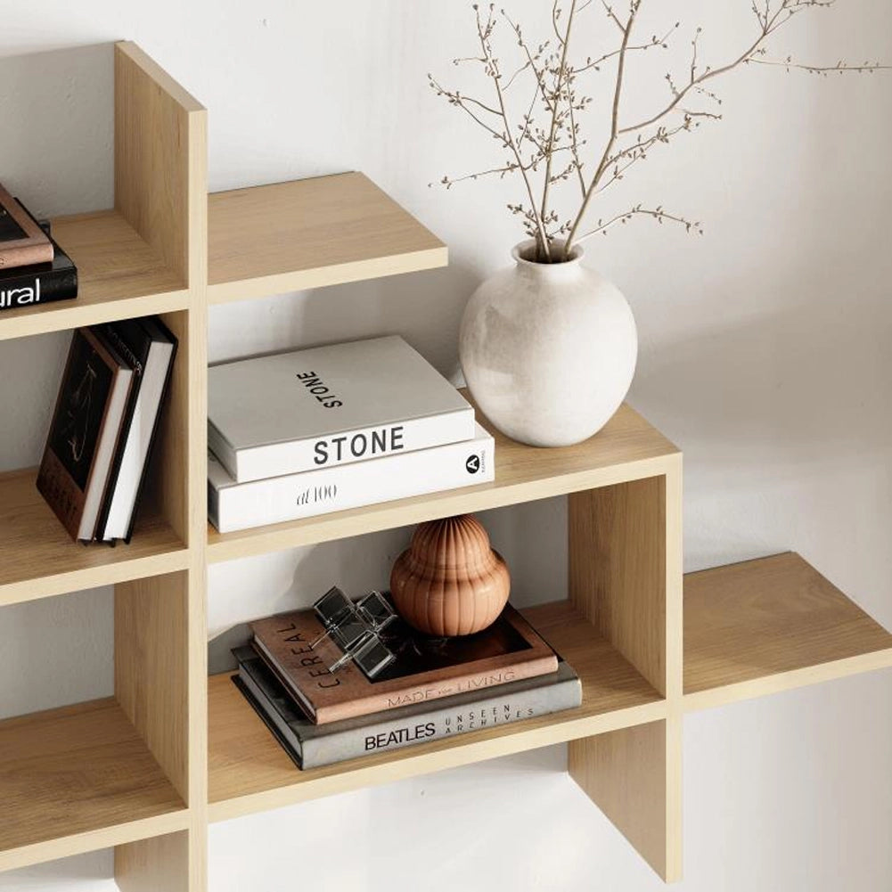 Mensola Libreria 3 Ripiani Geometrica in Legno Salvaspazio 150x82x22 cm Quercia