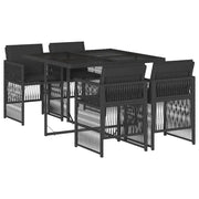 Set da Pranzo da Giardino 5 pz | Set Salotto da Giardino Nero con Cuscini in Polyrattan