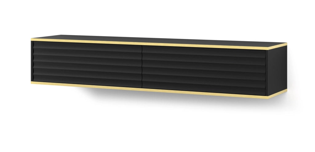 Mobile tv sospeso WABI cm 180x40x33h nero opaco bordo oro