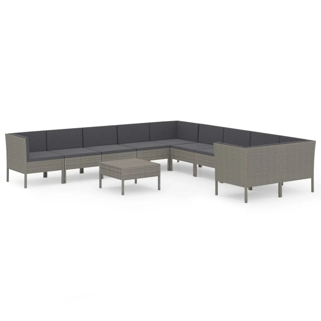 Set Divani da Giardino 11 pz con Cuscini in Polyrattan Grigio 3094498