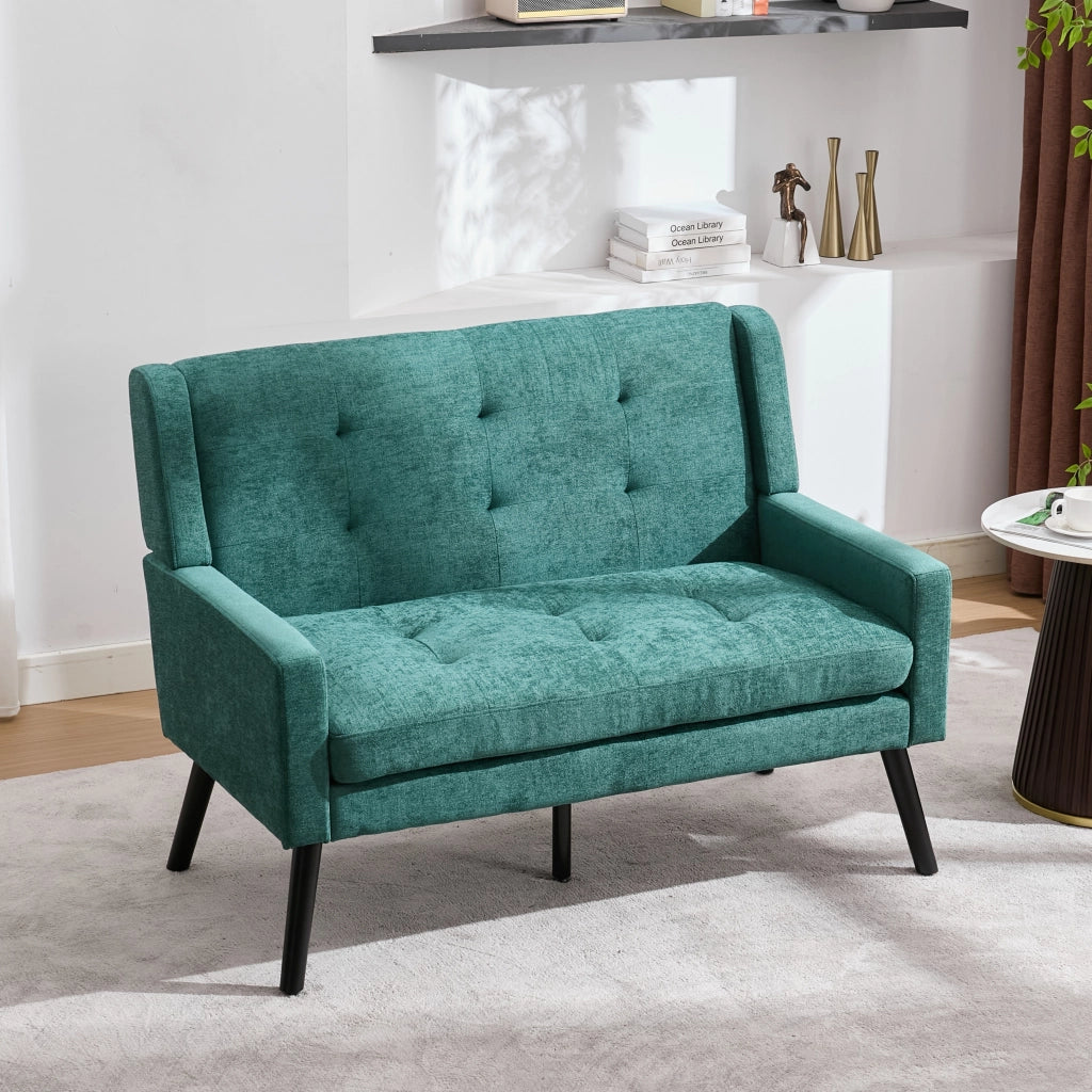 Fauteuil set da 2 con lavorazione capitonné e cuscini in schiuma ad alta densità verde retro per soggiorno e studio