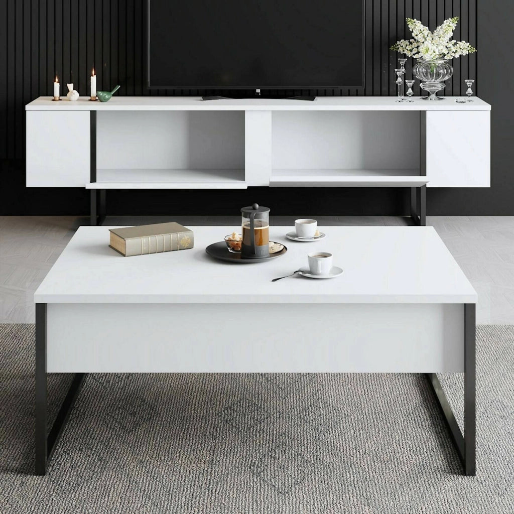 Mornasco, set Mobili da Soggiorno Modulabile, Bianco