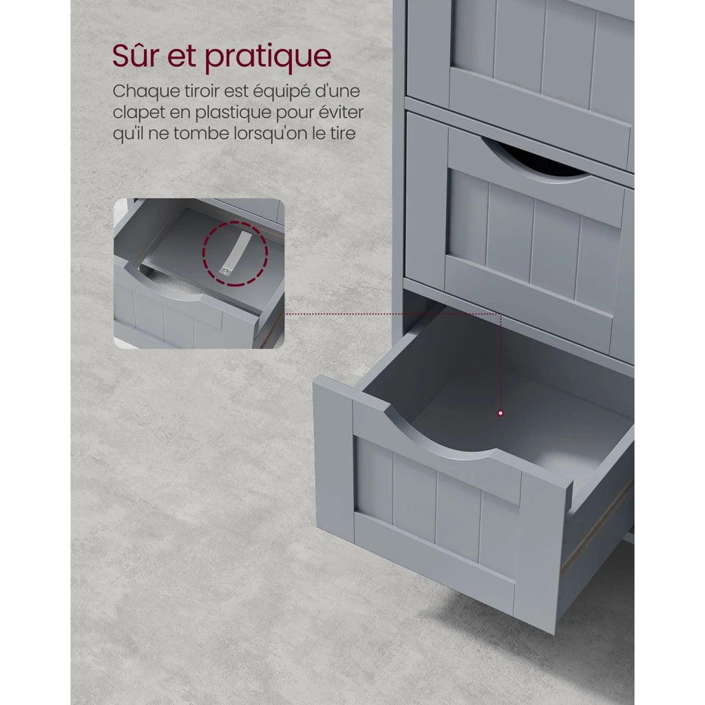 Mobiletto da bagno indipendente mobile contenitore con 4 cassetti anta singola ripiano regolabile per soggiorno cucina e corridoio grigio 12_0006499