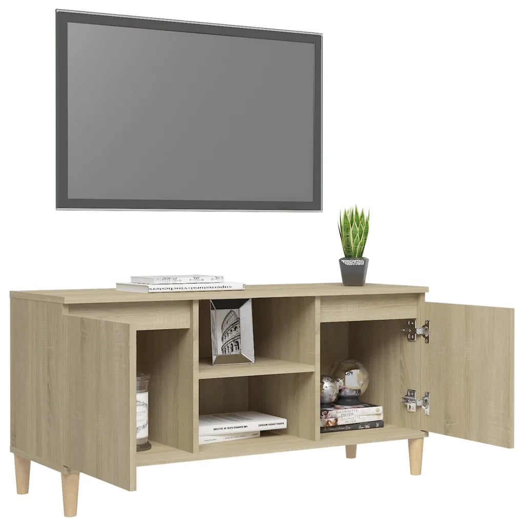 Mobile TV con Gambe in Legno Rovere Sonoma 103,5x30x50 cm 805962