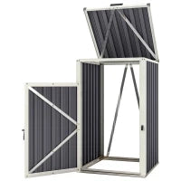 Ripostiglio per 1 Bidone 240L, Ripostiglio Esterno con Coperchio Apribile 180°, Acciaio Zincato, 73 x 81 x 122 cm, Grigio Scuro