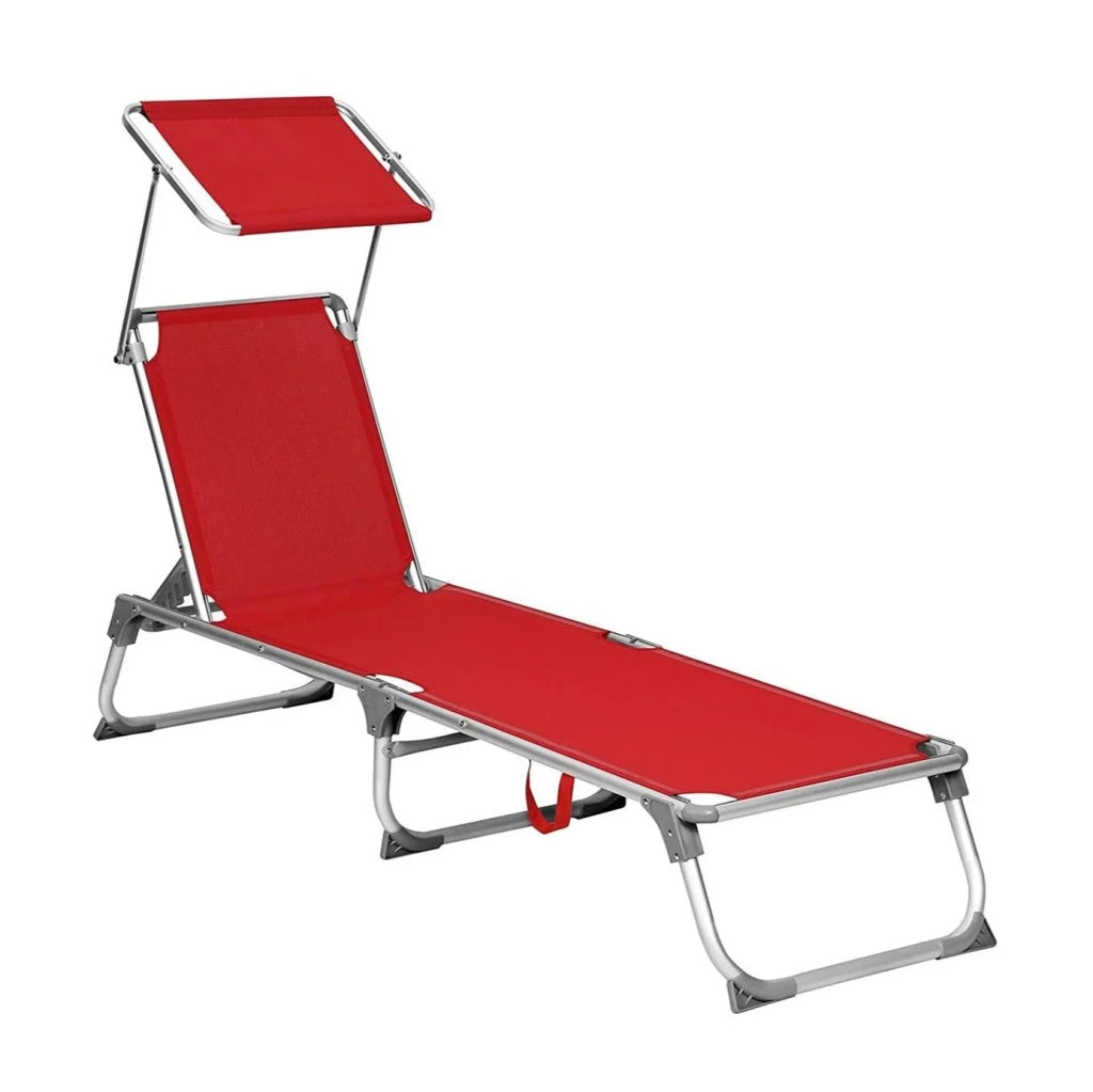 Lettino prendisole reclinabile sedia a sdraio pieghevole in alluminio con tessuto in textilene cuscino parasole regolabile 193 x 67 x 32 cm portata 250 kg (rosso) 12_0001670
