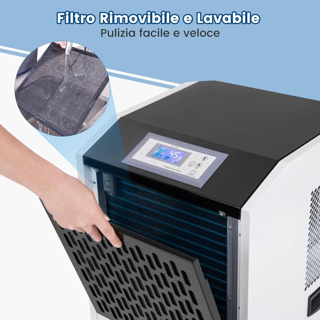 118L Deumidificatore Commerciale con Tubo di Scarico, Deumidificatore Industriale con Timer 24H e 4 Ruote, per Scantinati Magazzini e Grandi Spazi Fino a 790㎡ (Bianco)