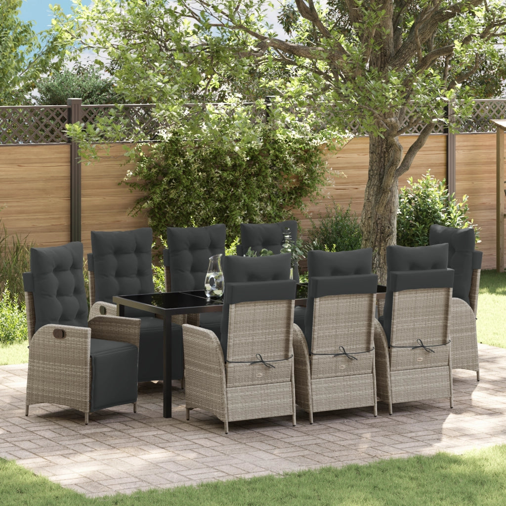 Set da pranzo da giardino 9 pezzi in rattan PE grigio chiaro