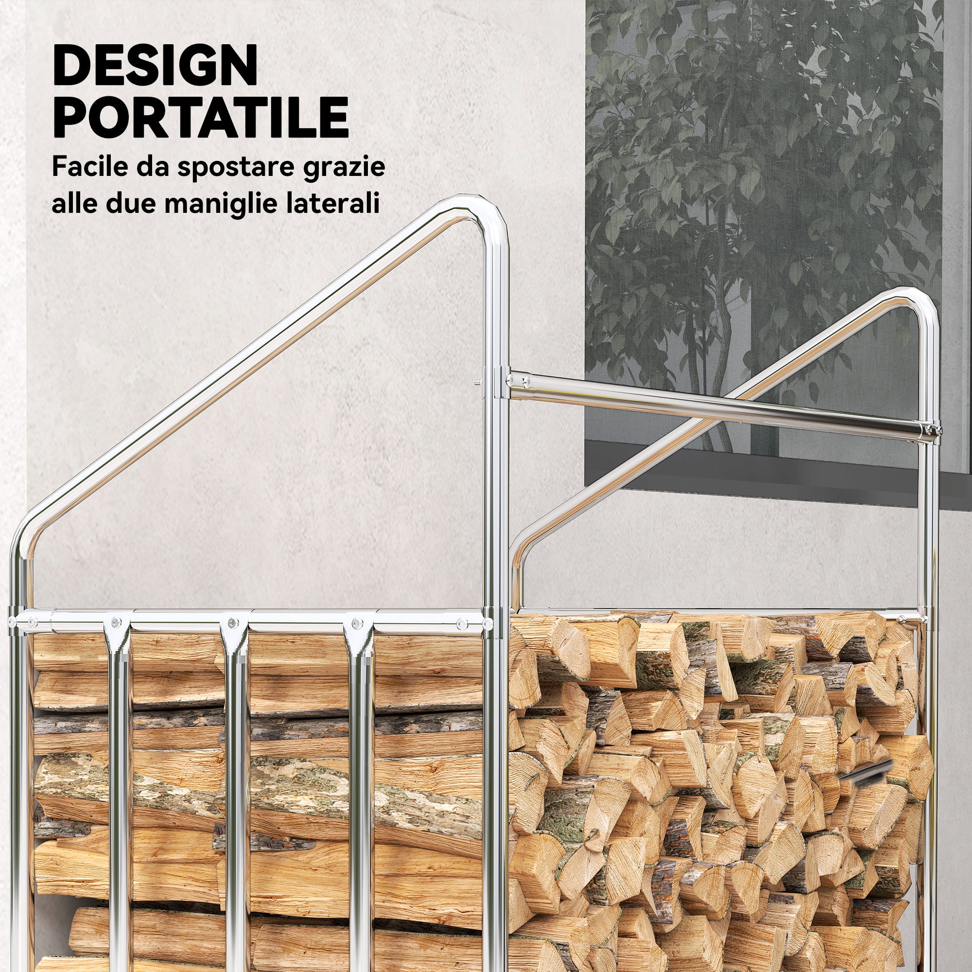 Portalegna da Esterno 100x60x110 cm in Acciaio Rinforzato con Copertura Impermeabile Nero