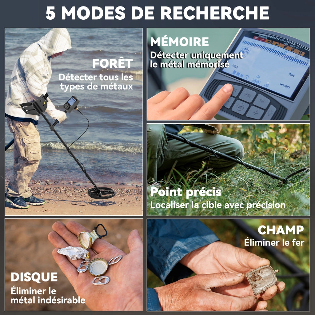Metal detector professionale adulti 5 modalita alta precisione IP68 DSP LCD grigio scuro ¨C zephmum ¨C grigio scuro