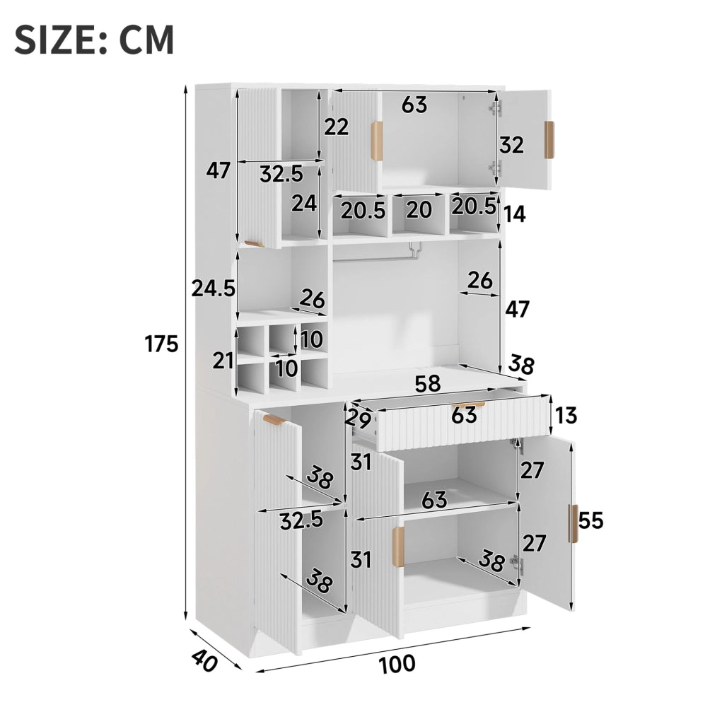 Credenza alta bianca 100x40x175 cm con prese e portavino
