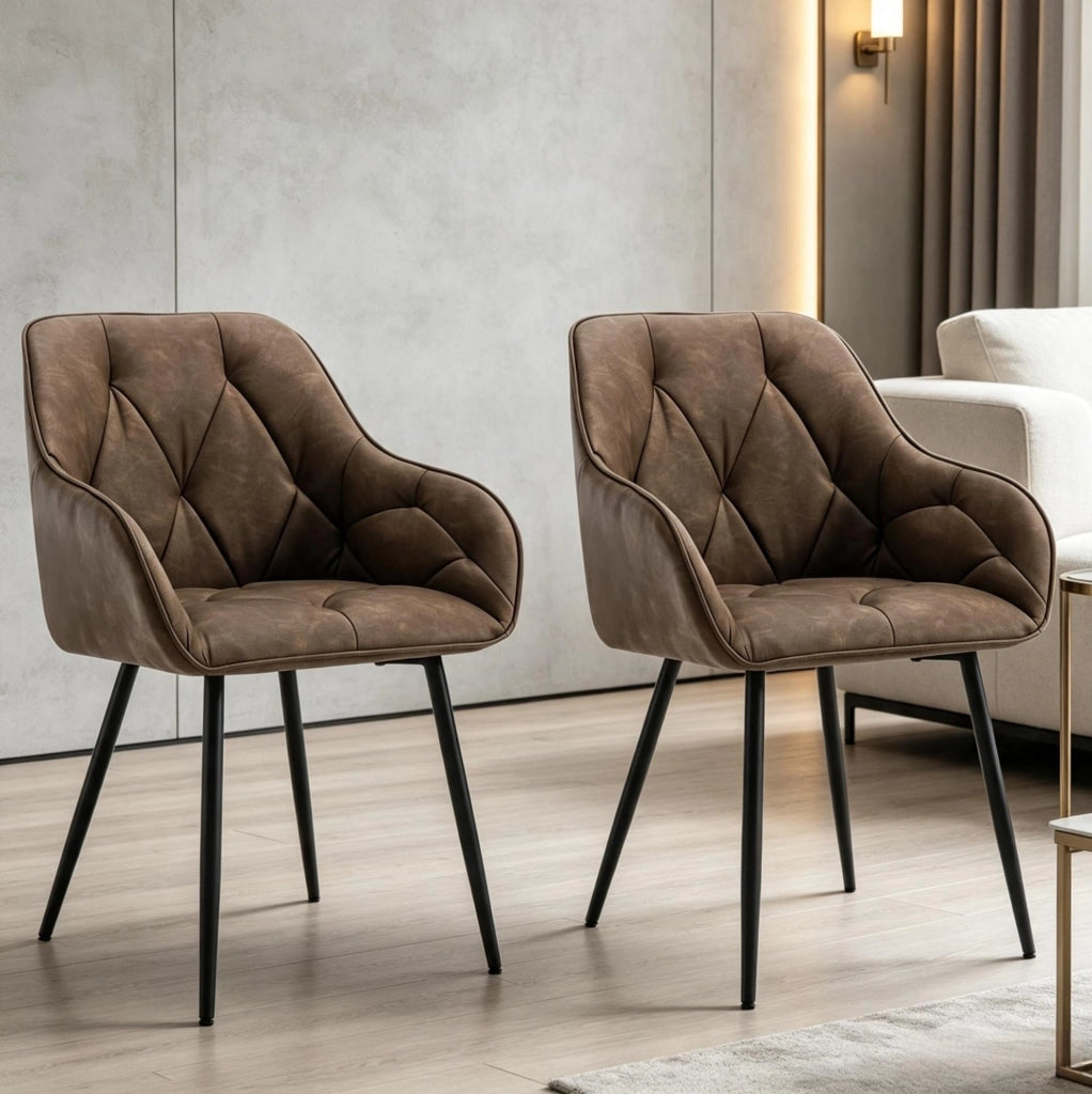 Set di 2 sedie da pranzo con braccioli in similpelle marrone