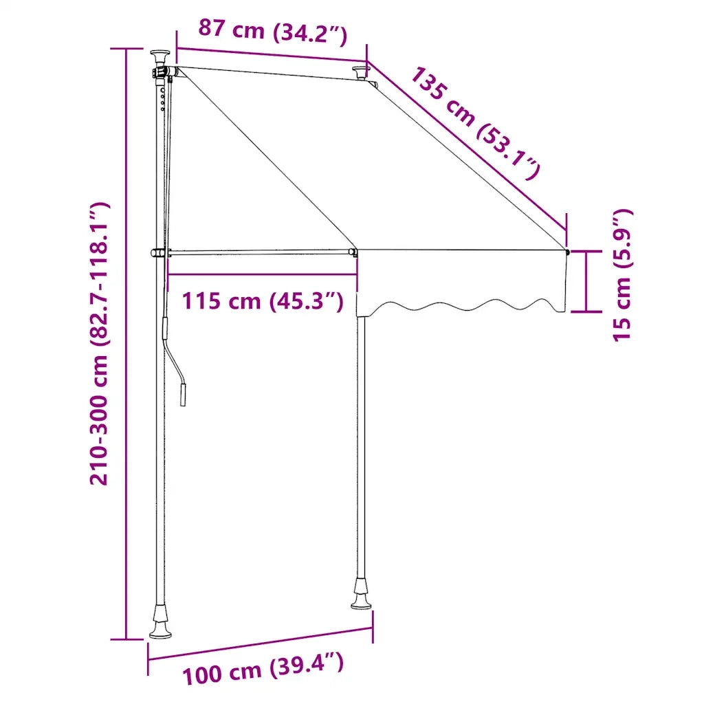 Tenda da Sole Retrattile Manuale LED 100 cm Bianco e Arancione cod mxl 18985