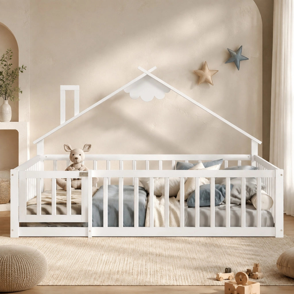 Letto per bambini a casetta 140x190 cm in pino bianco