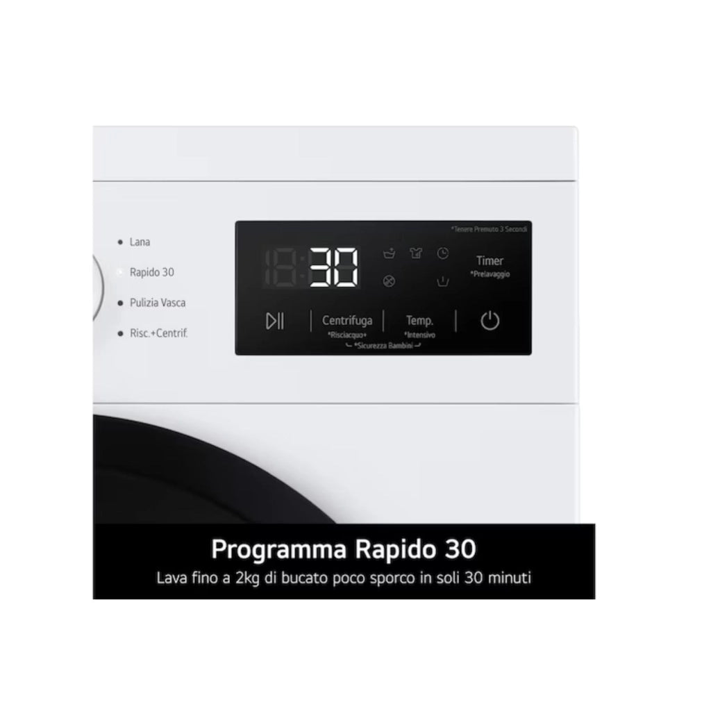 LG Lavatrice 9kg  Serie A1 Classe A  1400 giri, Programma Igiene con vapore, Display grande, Design essenziale  White