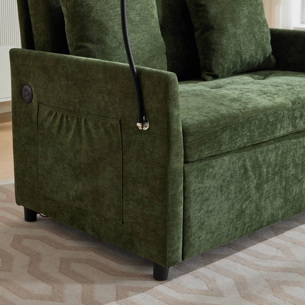 Divano letto singolo pieghevole con USB e supporto tablet verde HOMVRA