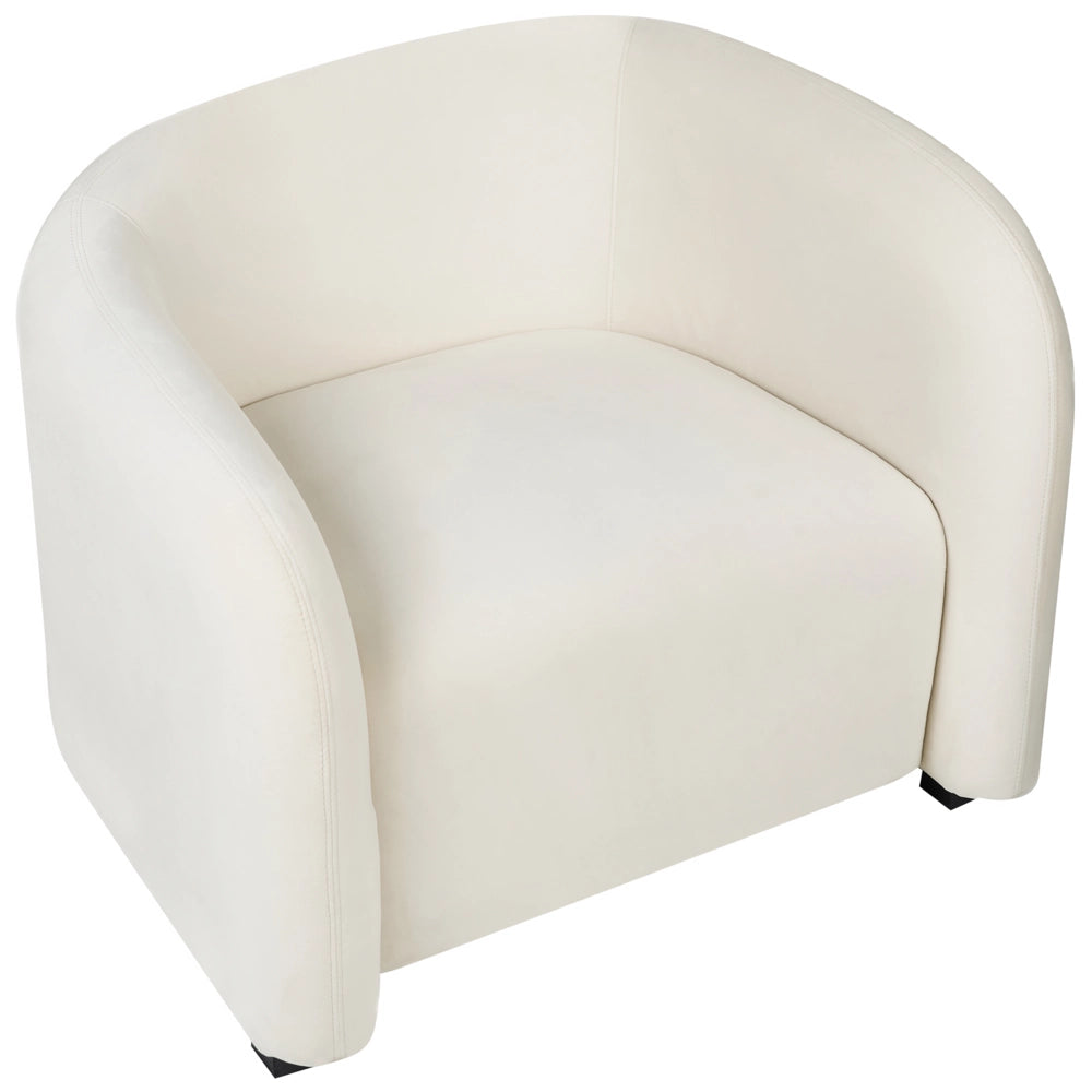 Set moderno ed elegante di 2 poltrone con schienale curvo e braccioli imbottiti in velluto bianco sporco