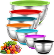 Set di contenitori in acciaio inossidabile 7 pezzi - con coperchio ermetico e fondo in silicone - ripiegabile e lavastoviglie - 07 l / 12 l / 15 l / 25 l / 28 l / 35 l / 65 l - set di contenitori per cucina
