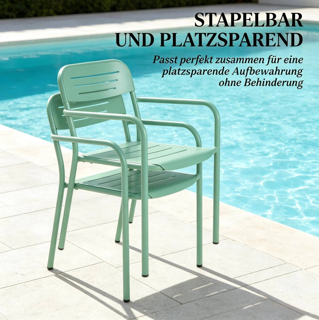 Set di 2 sedie da giardino impilabili verdi in metallo