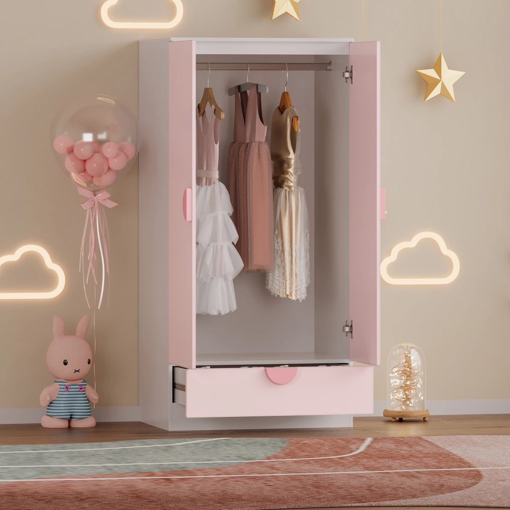 Armadietto Sandnes per Bambini con Appendiabiti e Cassetto 123x60x40 cm Rosa [en.casa]