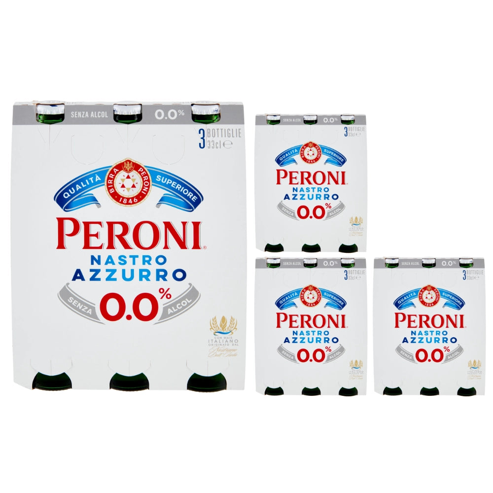 Birra peroni nastro azzurro zero alcol confezione 12 bottiglie da 33 cl
