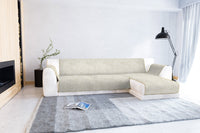 Copridivano con Penisola Destra Seduta 290 cm in Poliestere e Cotone Panna