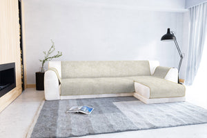 Copridivano con Penisola Destra Seduta 290 cm in Poliestere e Cotone Panna