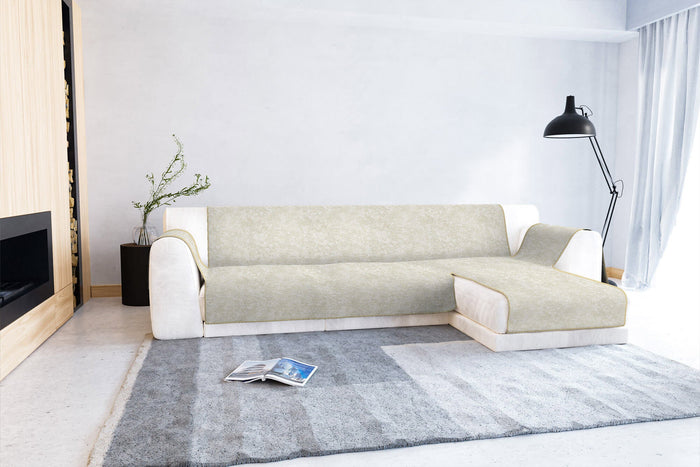 Copridivano con Penisola Destra Seduta 290 cm in Poliestere e Cotone Panna