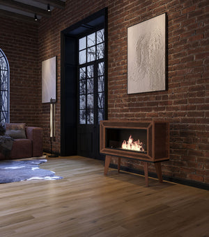 Camino a Bioetanolo da Pavimento 100x47 cm Industrial Marrone con Vetro