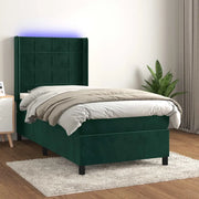 Letto a Molle con Materasso e LED Verde Scuro 100x200cm Velluto 3139550