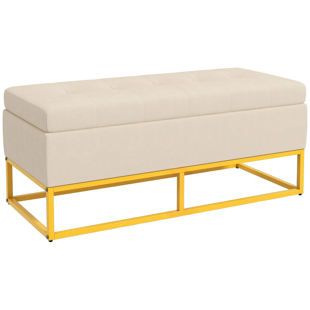 Panca Contenitore Rettangolare con Seduta Imbottita e Gambe in Acciaio. 110x44x49 cm. Beige