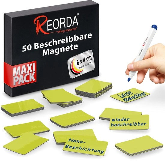 Strisce magnetiche descrittabili - 50 strisce descrittive - 6 x 4 cm (Verde) - Magnetici descrittivi per lavagne, tabelloni Kanban, lavagne magnetiche o come magnetici descrittivi per frigoriferi