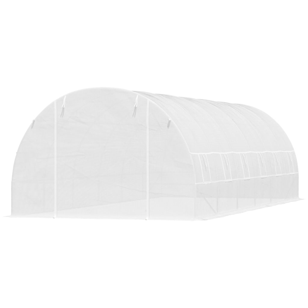 Serra a Tunnel 8x3x2 m con Rivestimento in Plastica e Acciaio Rinforzato, Bianco