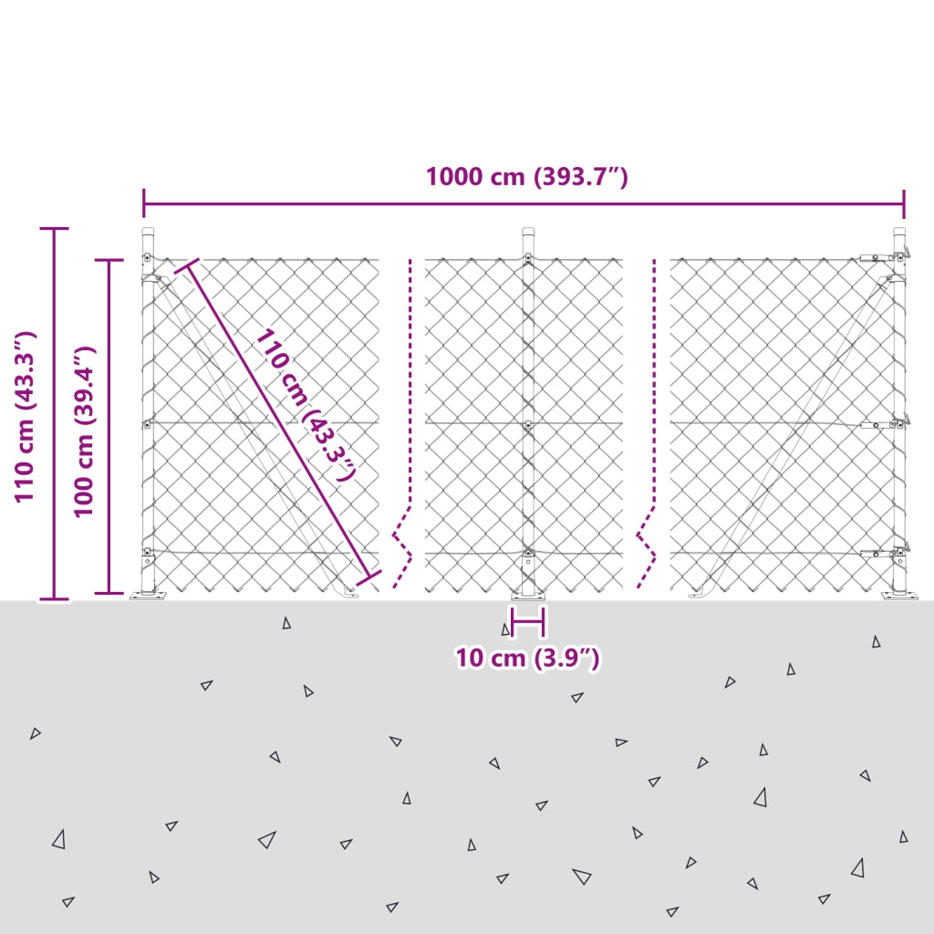 Recinzione a Maglie con 7 Pali Flangiati 1x10 m Acciaio Zincato