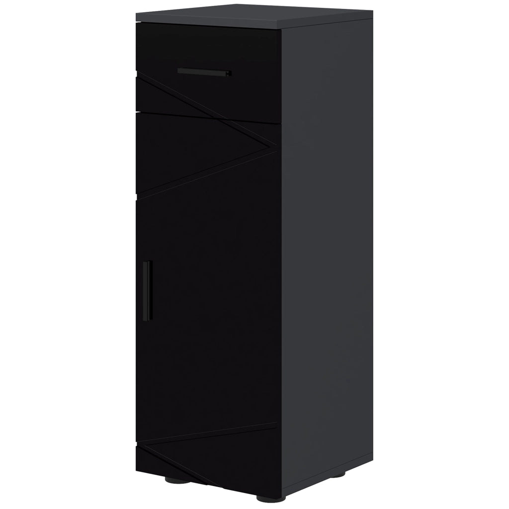 Mobiletto Bagno 1 Cassetto 1 Anta 30x30x82 cm in Truciolato Nero e Grigio