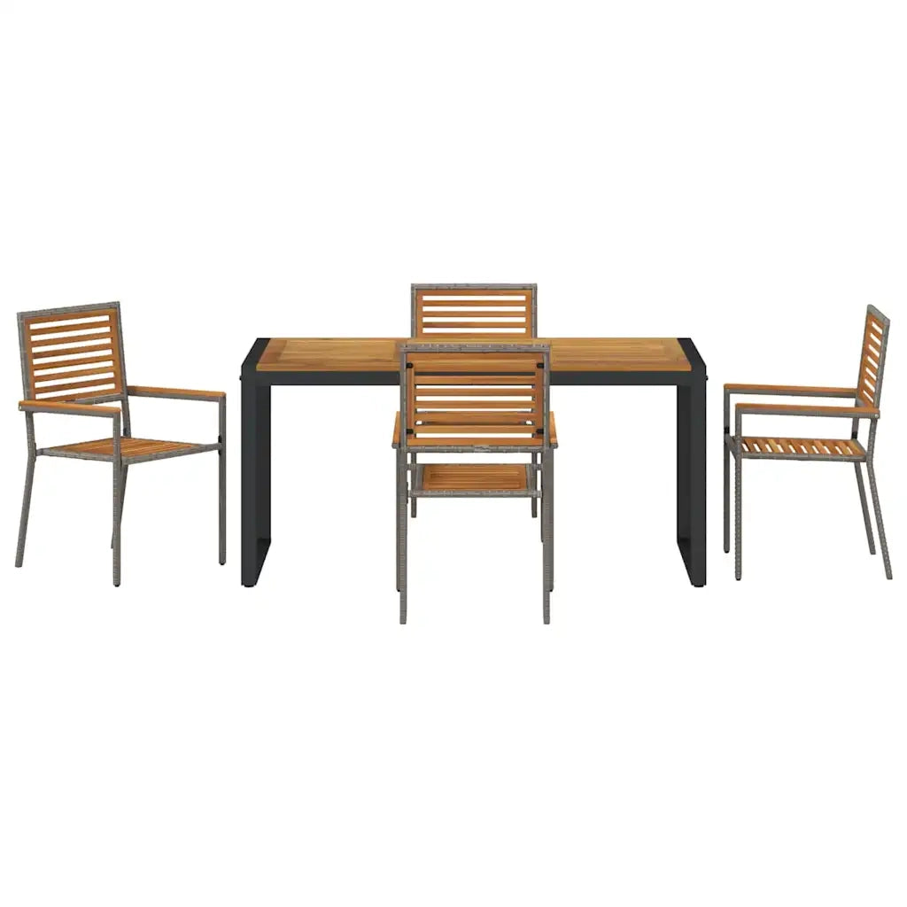 Set da Pranzo per Giardino 5 pcs Grigio e Marrone polyrattan