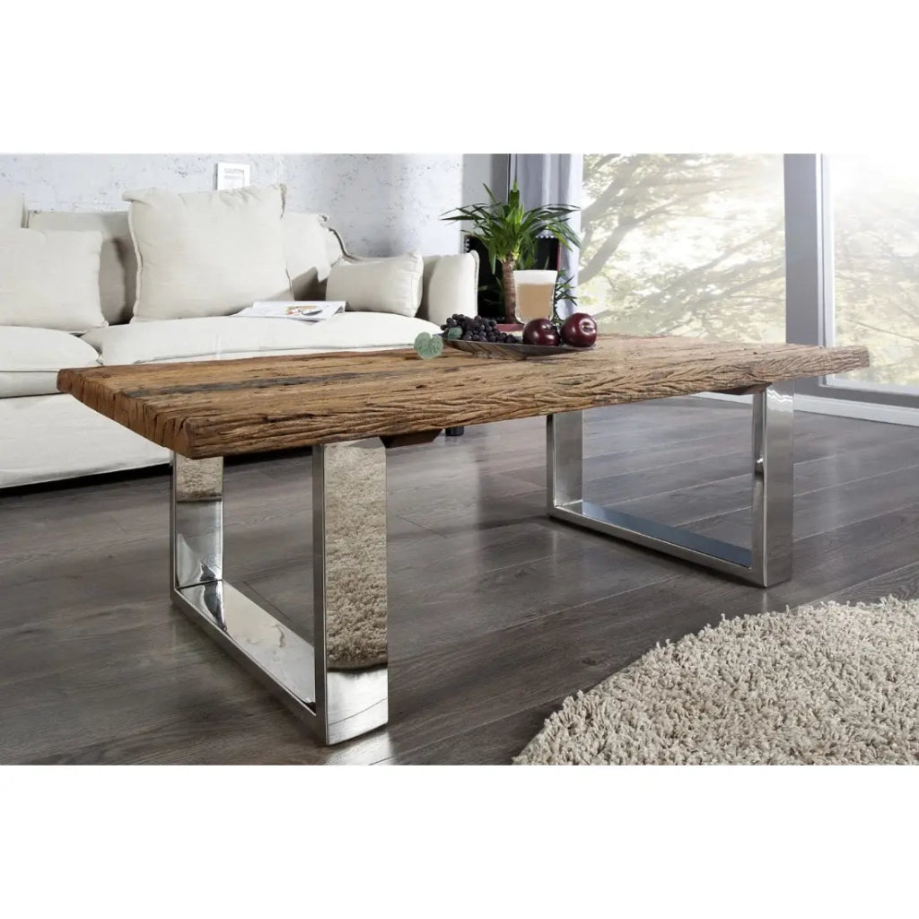 Tavolino RAFTA 110 cm in teak riciclato – Design industriale con gambe a U metalliche