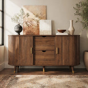 Sideboard 140x40x79;5 cm in MDF noce con 2 cassetti e ripiani aperti
