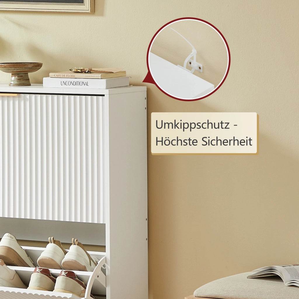 Scarpiera con 2 vani ribaltabili e ripiano aperto, con protezione antiribaltamento, per ingresso, 120 × 24 × 102 cm