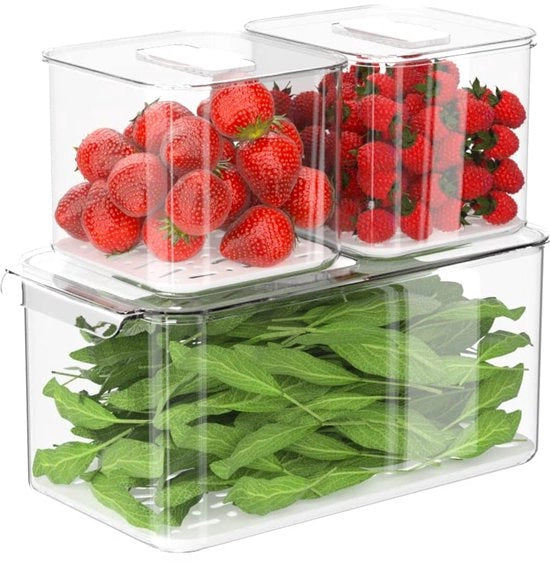 Contenitori per conservazione del cibo, contenitori con coperchi, organizzatore di cucina ripiegabile, contenitori con ciotola di raccolta rimovibile per mantenere il cibo fresco - 3 pezzi