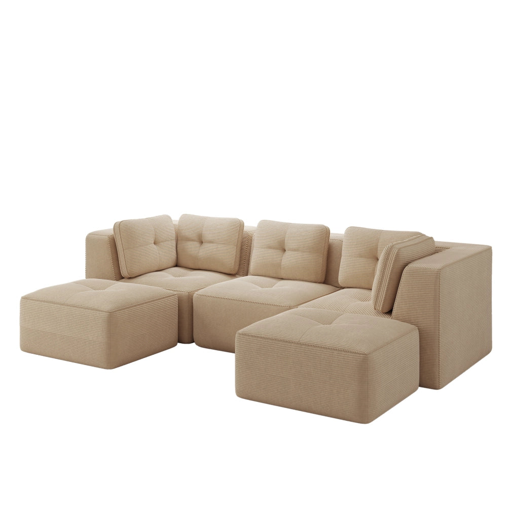 Divano angolare modulare in corduroy beige 297x177x69 cm con seduta profonda