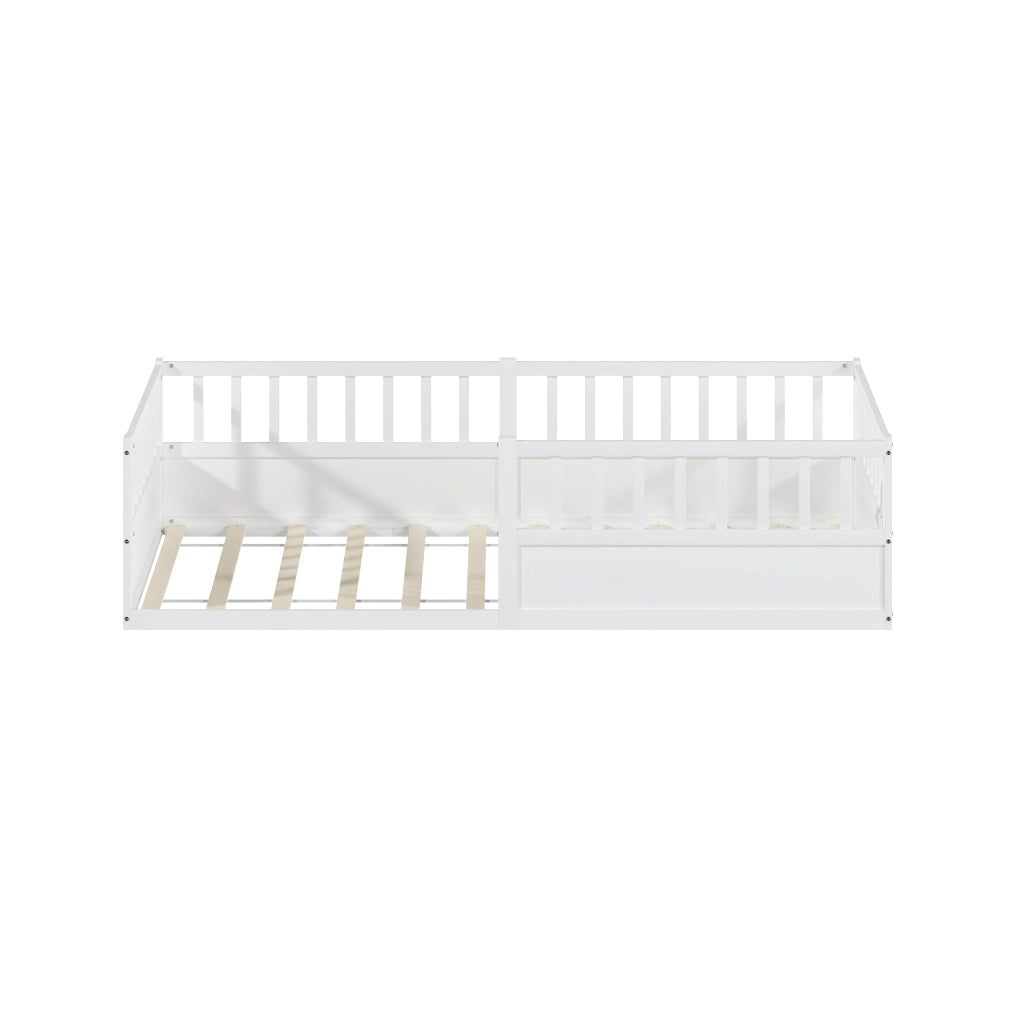 Letto per bambini, 90 x 200 cm, struttura in legno massello, sponde di sicurezza, bianco